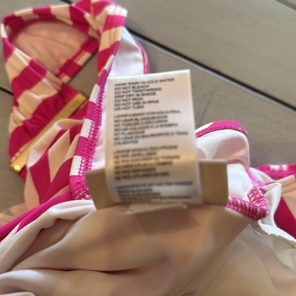 MICHAEL KORS | One Shoulder Pink & White stripe 1 Piece Swimsuit Bathing Suit 12 - Picture 6 of 7